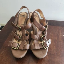 Sofft Maria Women's Strappy platform Heels with buckles Sz 7.5 & Brown leather