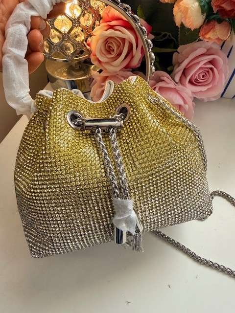 Nuevo bolso de fiesta de noche Rahistone para mujer, bolso cubo, bolso de mano, bolso brillante.