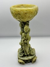 Vintage candle bowl holder Chinese Lady Carved from Green Soapstone Resin Figure
