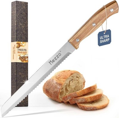 Mezzo Serrated Bread Knife for Homemade Bread, High Carbon Steel Sourdough Knife
