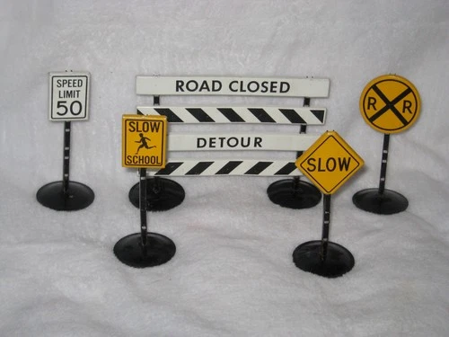 Vintage Set of 5 Marx Tin Litho Railroad Signs