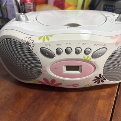NextPlay Y2K White Portable CD Boombox Radio With Flower Accents - READ