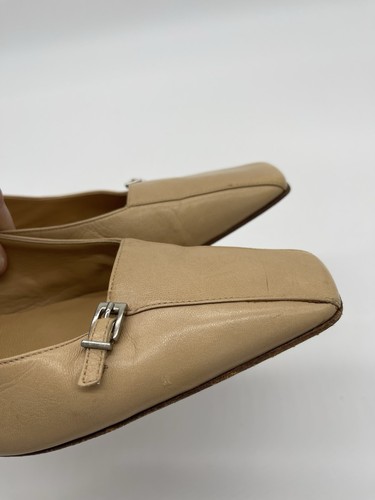Antonio Melani Audrey Nude Leather Slingback Heels Square Toe Tan Buckle 8.5 VTG - Picture 10 of 12