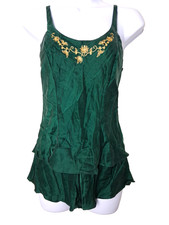 Vintage 90's Victorias Secret 100 Silk Set Embroidered Tank Top Short Sz XS