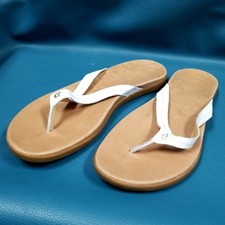 OLUKAI Hanu White Leather Sandals Flip Flops Women Size 11 GUC