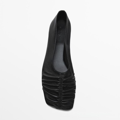 Massimo Dutti Women's Leather Slip On Flats Square Toe Black Red Casual