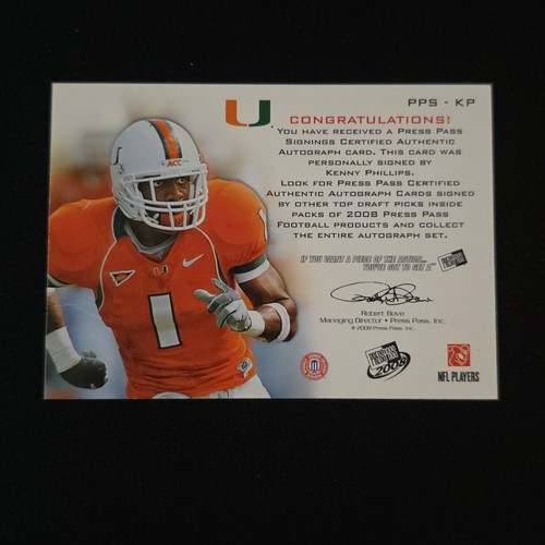 Kenny Phillips 2008 Press Pass Authentics Base, /99 & Gridiron Graphs RC Auto - Picture 13 of 19