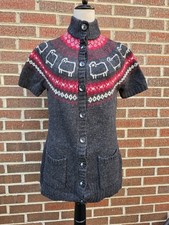 Vintage Woolrich Sheep Fair Isle Button Front Short Sleeve Sweater Cardigan M