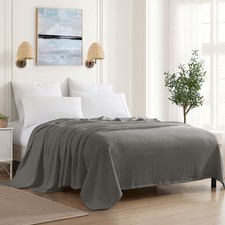Sweet Home Collection 100 Fine Cotton Luxurious Basket Weave Blanket, Dark G...