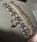 STERLING Silver Multicolor Pearl Bracelets 2Necklaces, 1Rings Vtg Jewelry Lot-NR — photo 2