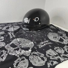Harley Davidson Stock DOT Half Helmet A5047 XS Black w Skull Bandana Motorcycle