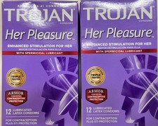 Trojan Her Pleasure Lubricated Condoms - 12ct/Pack - Lot of 2 - Exp. 12/01/26