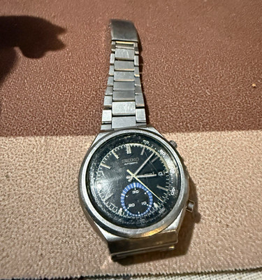Seiko 6139-7100 Automatic Chronograph Day/Date Black Dial SS Bracelet 43mm