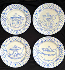 Vintage BIA Cordon Bleu International Blue & White Teapot 8" Plates - Set of 4