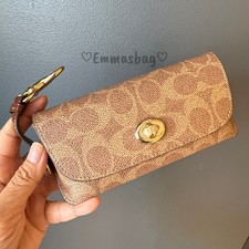 Coach Sunglass Case CZ207 Signature Canvas Smooth Leather GOLD/TAN/BROWN