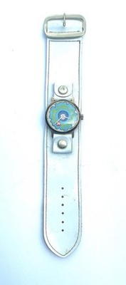 RARE 1970s  7-UP MOD WRIST WATCH-PETER MAX INSPIRED-SEARS-WHITE BAND-WORKING