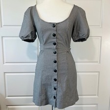 Urban Outfitters Black White Houndstooth Puff Sleeve Button Front Mini Dress M