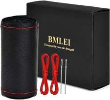 Car Steering Wheel Cover with Top Genuine Leather, Anti-Slip Design and Soft Pad