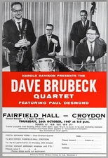 DAVE BRUBECK QUARTET – rare vintage original Croydon 1967 jazz concert handbill