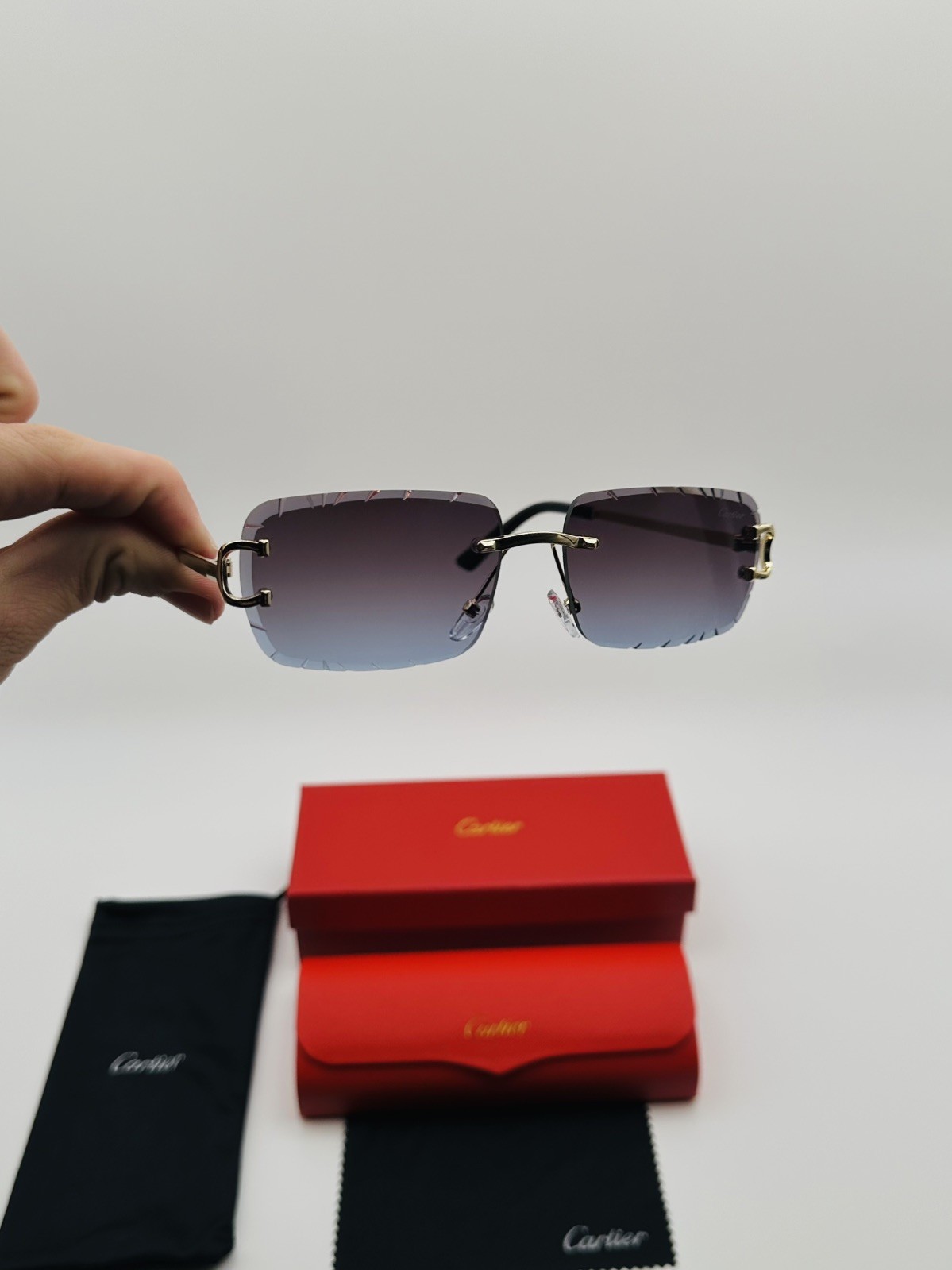 Cartier Big C Diamond Cut Red to Blue Fade Frameless Lens Go