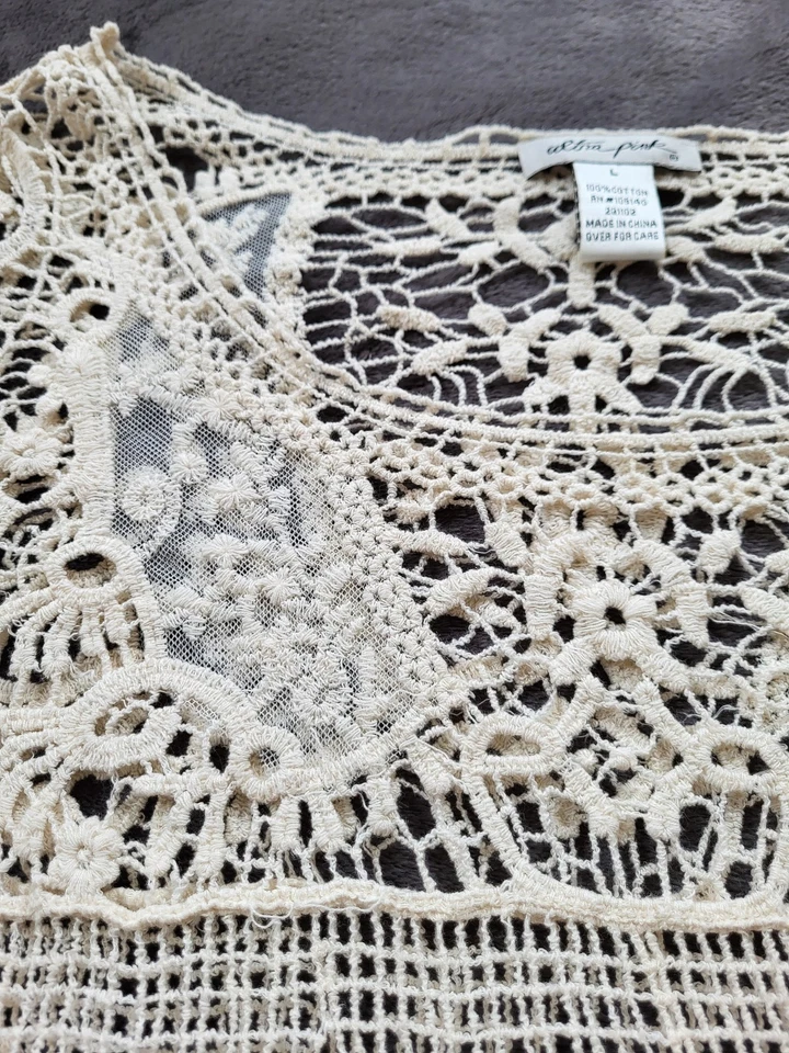 Ultra Pink Crochet Lace Bell Sleeve Top Fairy Flowy Y2K Boho Whimsy cottagecore - Image 4 of 4