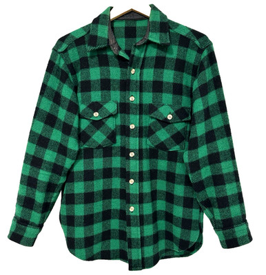 S/M Vtg 90s Green Black Buffalo Check Flannel Skate Punk Grunge Rock Men's Shirt
