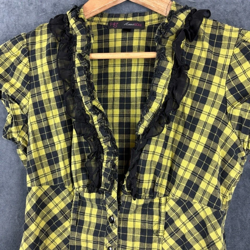 PAQUETE HeartSoul Amarillo/Negro Manga Abullonada a Cuadros y Verde Top Utilitario ambos Talla M ** Foto 2 de 4