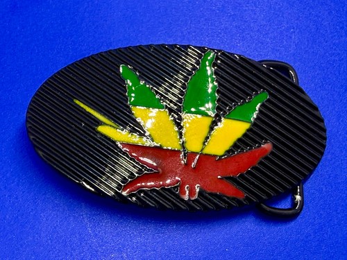 Marijuana Cannabis Pot Leaf Weed Enameled Rasta Belt Buckle New in open Box - Picture 3 of 18
