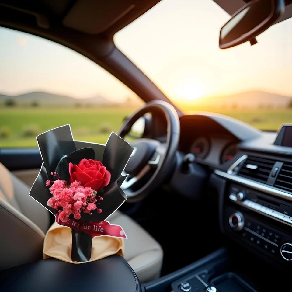 Red Fresh Flowers Mini Dried Flowers Bouquet for Car Air Vent Clips, Mini Flower - Image 4 of 4