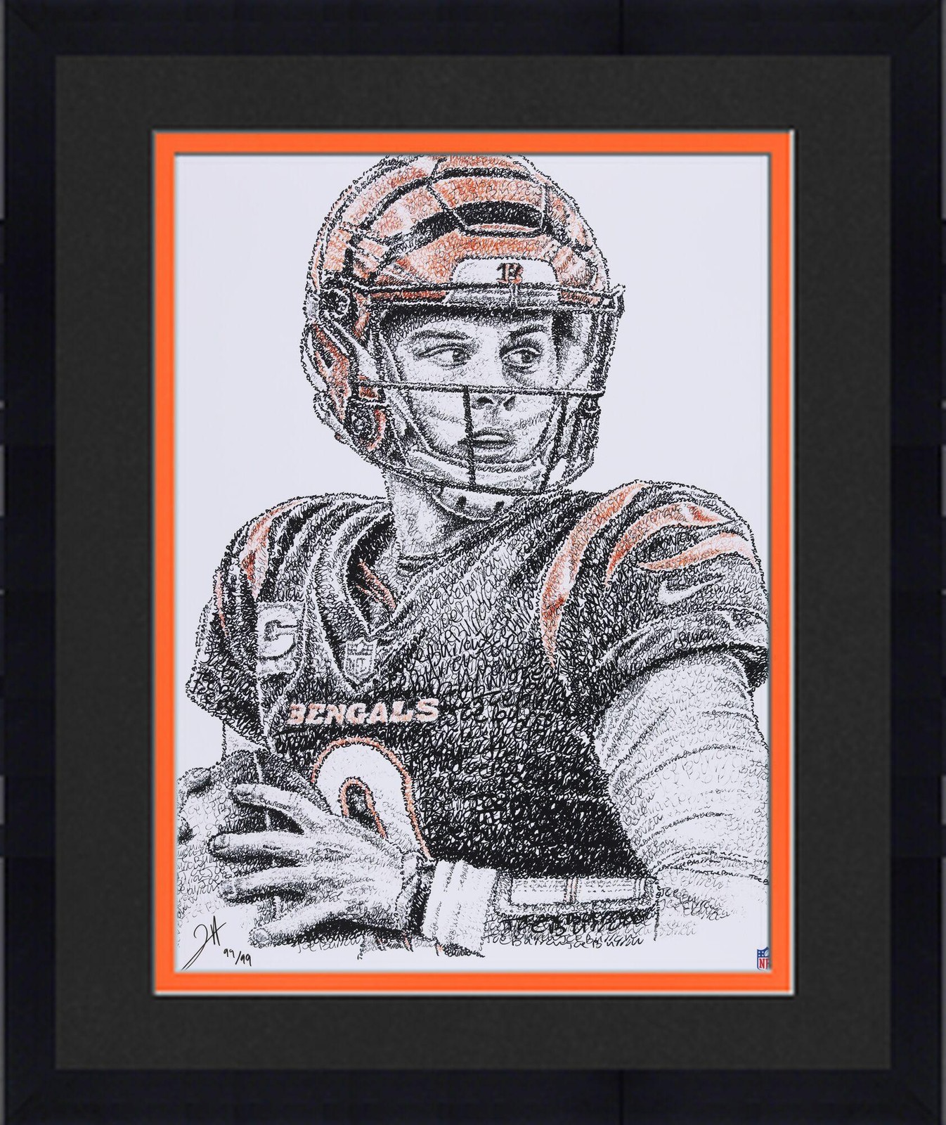 Joe Burrow Autographed Signed Cincinnati Bengals Framed Bengals 16x20 Photo Print - Jayce Hall - LE 99 - Artist 