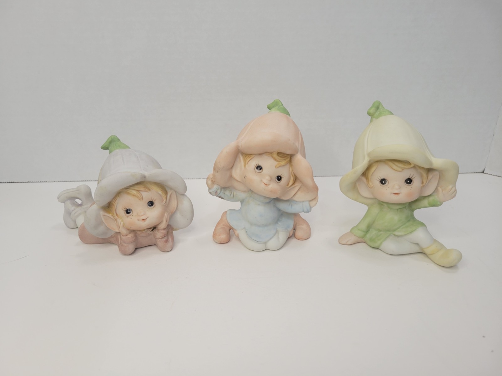 Vtg Set of 3 Homco Pixie Elves Fairies Figurines Elf Flower Girl Tulip Figure