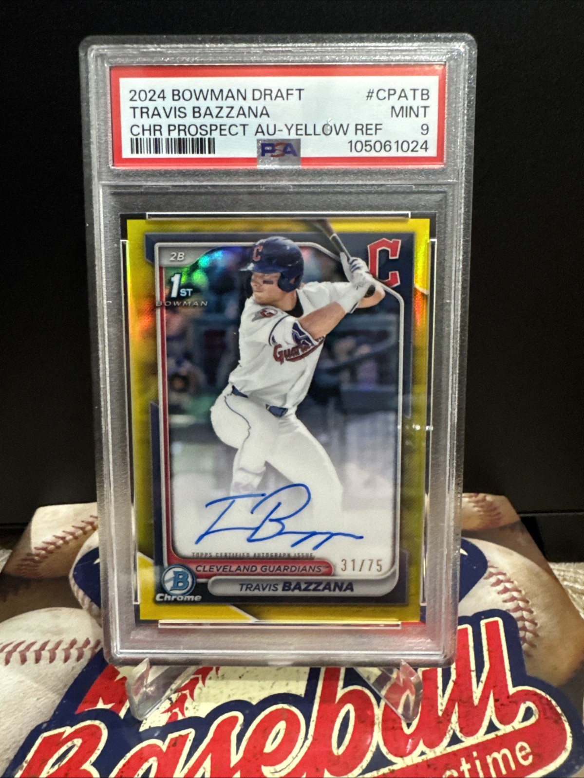 2024 1st Bowman Chrome Draft TRAVIS BAZZANA True Yellow Refractor Auto /75 PSA 9