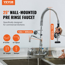 Commercial Faucet with Pre-Rinse Sprayer 25" Height 8" Center Swing Spout