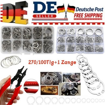 270/100Tlg Sortiment E-Clip Aus Edelstahl Mit Seegering Sicherungsring Und Zange