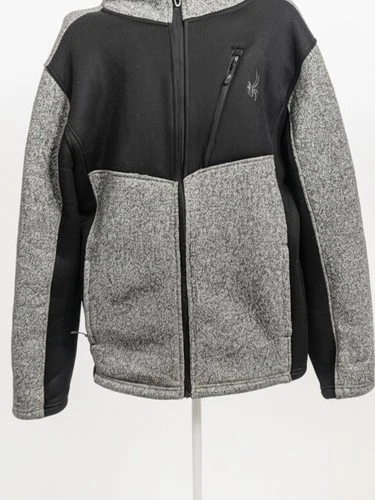 Spyder Men’s Black & Gray Hooded Full-Zip Jacket, Sherpa lining, Size large - product listing photo