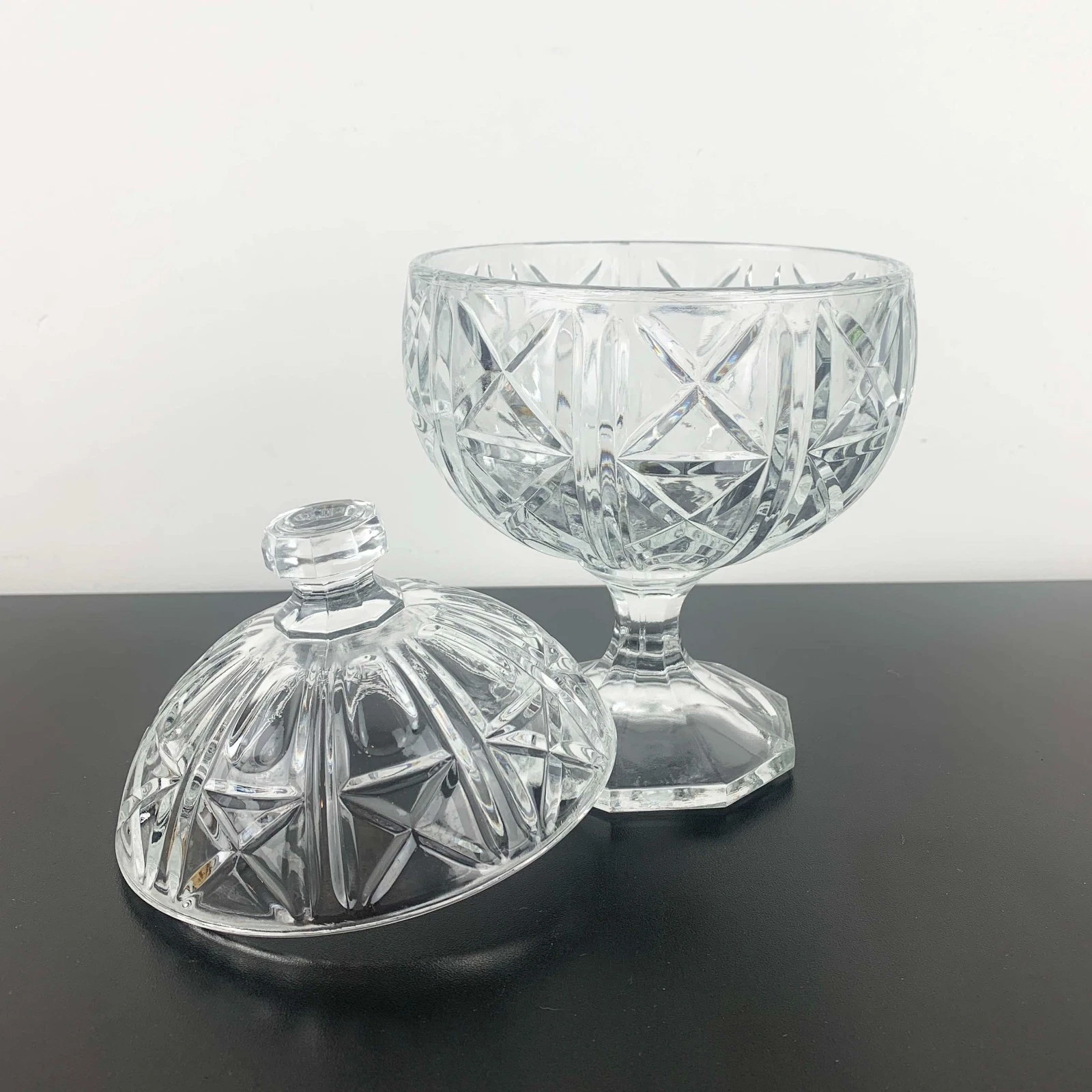 Italian Lidded Glass Candy Jar: Decorative Pedestal Bowl with Lid