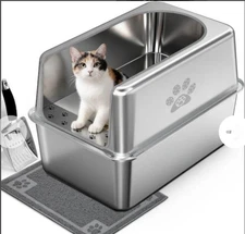 Ptlom Stainless Steel Litter Box XL no odor retention easy clean Cat litter box 