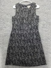 LOFT Dress Womens 6 Gray Black Sleeveless Textured Jacquard Knee Length Formal