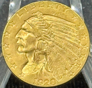 1928 United States Indian Head $2.50 Dollar Gold Quarter Eagle Coin