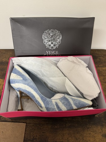 Vince Camuto Cadie 3 Blue White Zebra Print Genuine Calf Hair Pump 8.5M