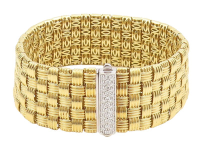 18k GOLD Vintage Bracelet ROBERTO COIN Real Diamonds Basketweave Design  GBR152