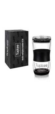 Tupkee Double Wall Glass Tumbler - 20-Ounce, All Glass Coffee Travel Mug & Lid