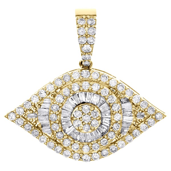 "10K Gelbgold Echt Rund & Baguette Diamant Teufelsauge AnhäNger 0.90 \" 1 Karat"-image