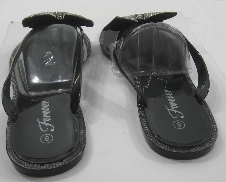 NEW BLACK Beach Retro Flat Jellies Jelly FLIP FLOP BOW Sandal Women Size 6 - Image 4 of 4