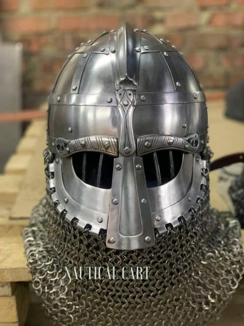 Medieval Viking Bascinet Helmet Templar Crusader Replica with Engraved Design