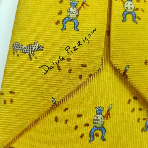 Bvlgari Bulgari Silk Tie African Warriors and Zebras Yellow Made in Italy - Imagen 9 de 11