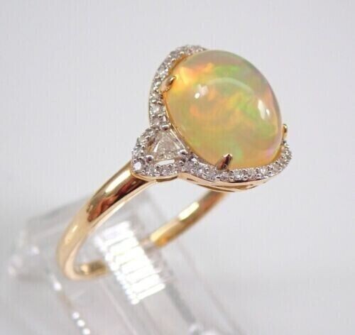 3Ct Oval Halo Engagement Ring Genuine Ethiopian Fire Opal 14K Yellow Gold Plated - Picture 4 of 6