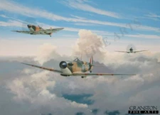  RAF ace Plt Off George Gilroy aviation art post card Spitfire Mk1s of 603 Sqn 