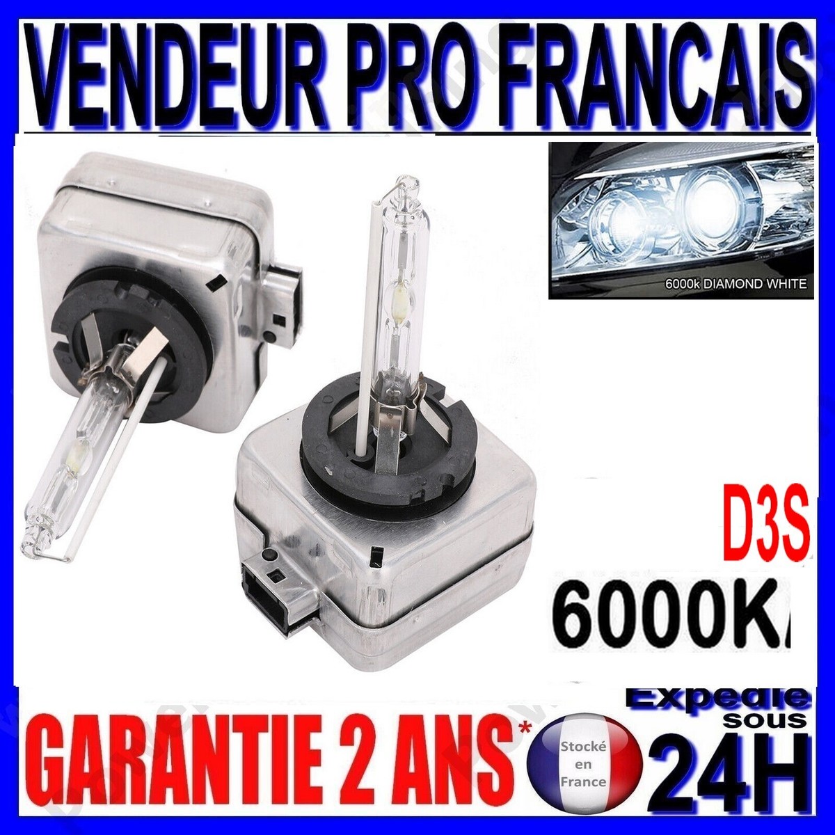 Ampoule Xénon D3S 35W 6000K - Pour Phare Avant, Remplacement Origine, Ballast Inclus