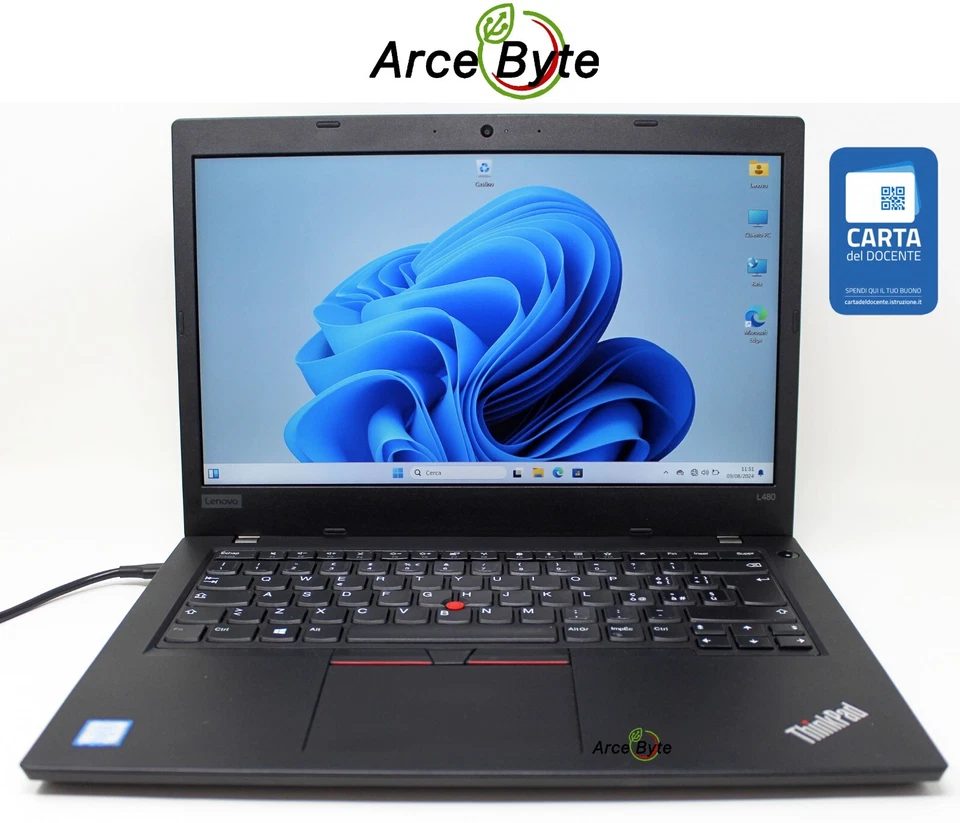 NOTEBOOK LENOVO THINKPAD L480 14" CORE i5 SSD 128 GB RAM 4GB W11 PRO NO BATTERIA, foto 1 di 5